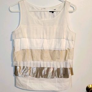 J Crew women's 4 cotton layered white, tan, silver ruffle tank